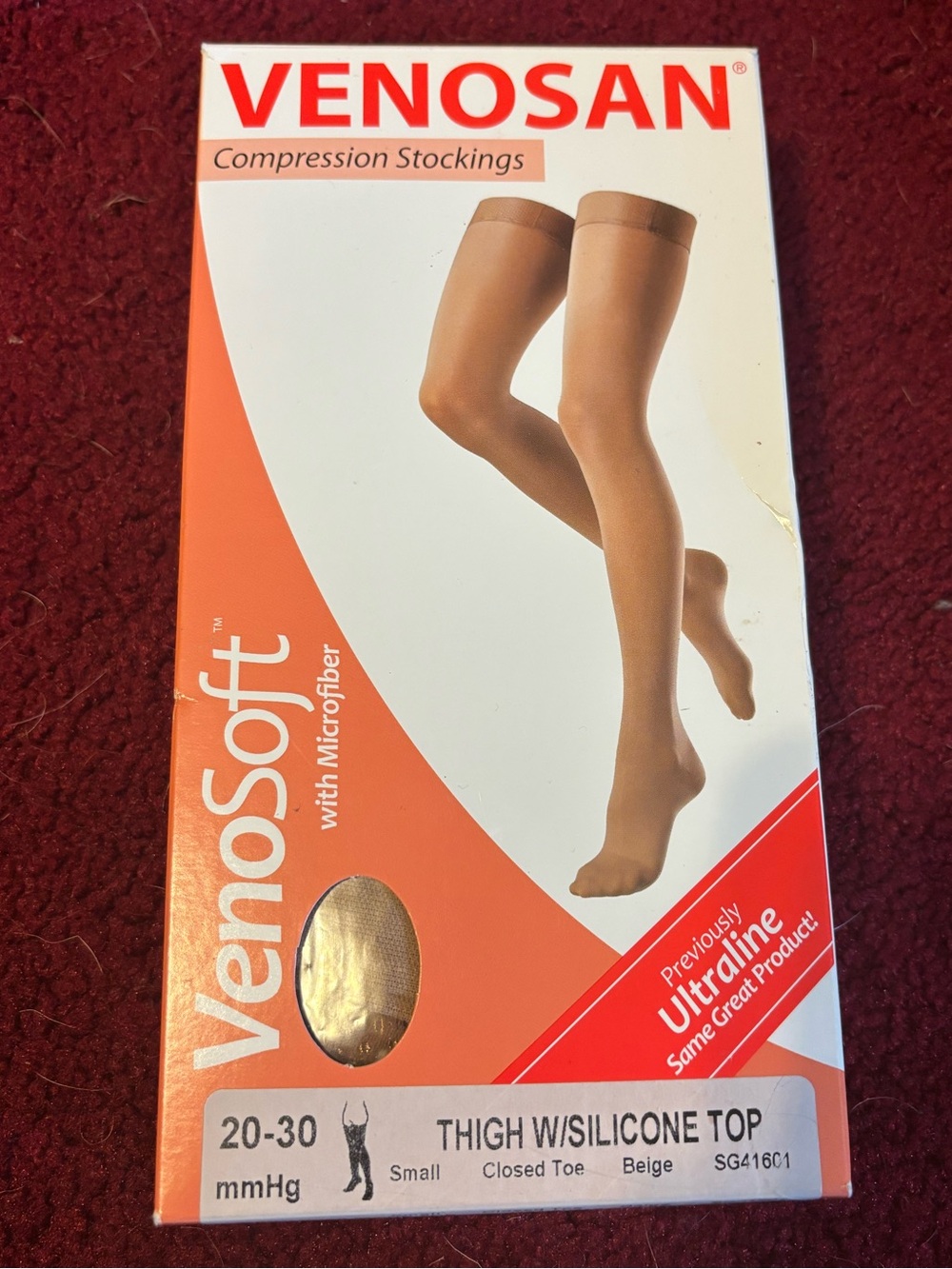 VENOSAN SZ S COMPRESSION THIGH W SILICONE STOCKINGS NIB BEIGE